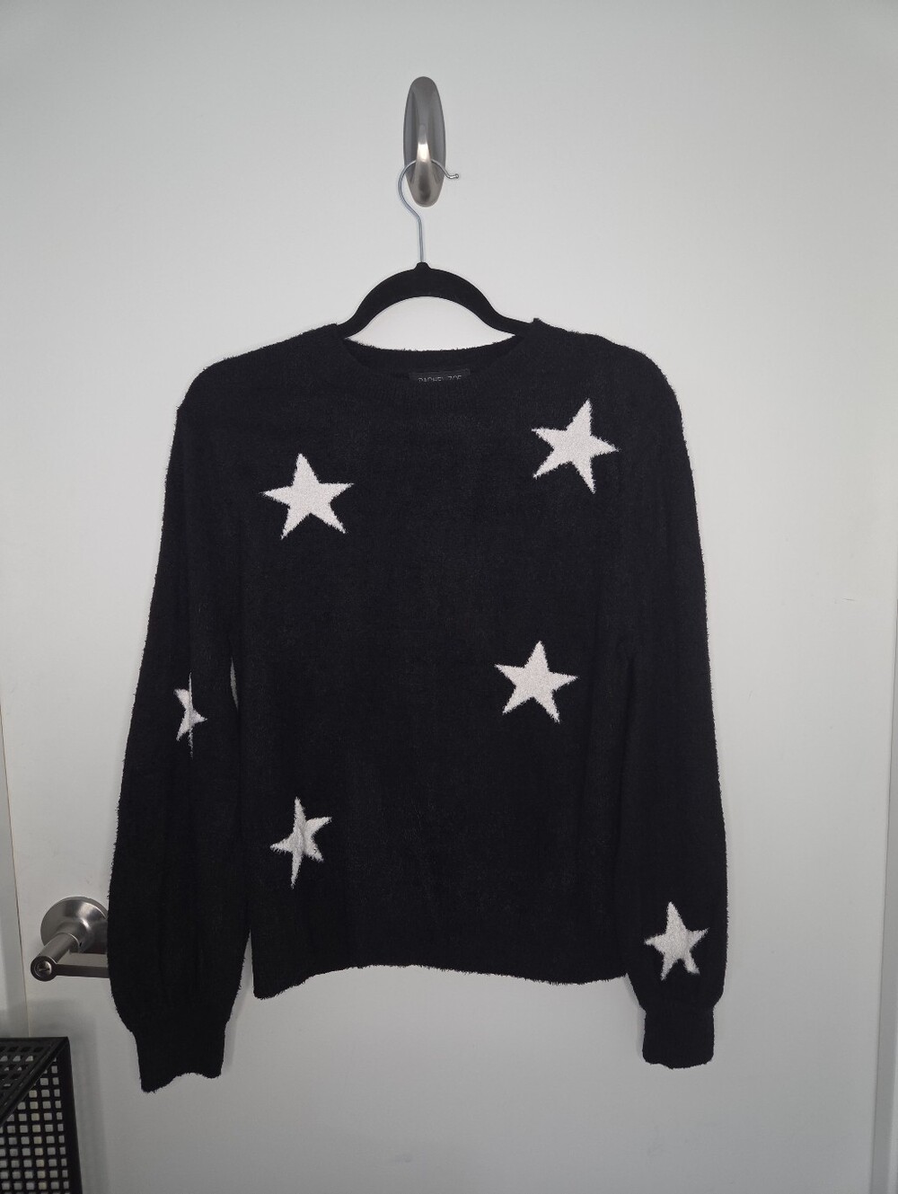 Rachel Zoe Women's Large Black & White Star Pattern Eyelash Knit Sweater